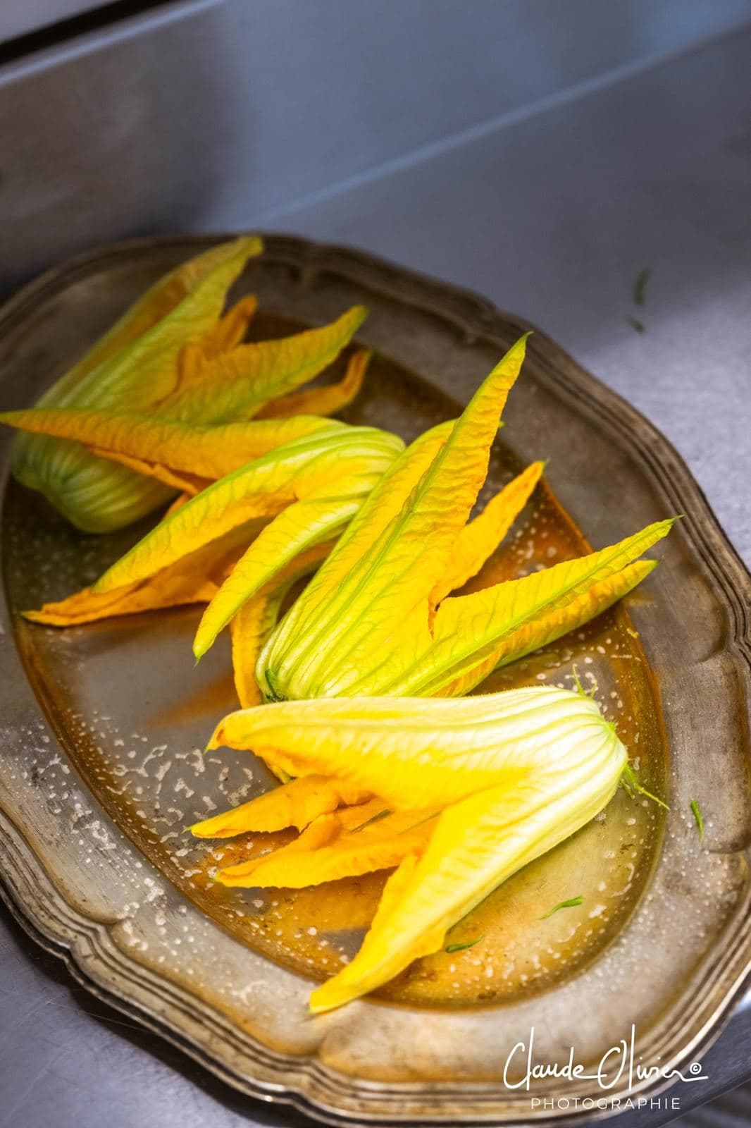 Fleurs de courgettes fraîchement cueillies